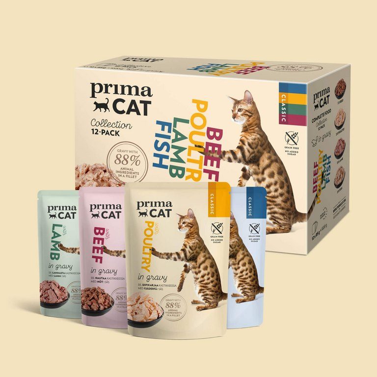 PrimaCat voordeelpakket natvoer in jus 12 x 85 gram - natvoer voor katten