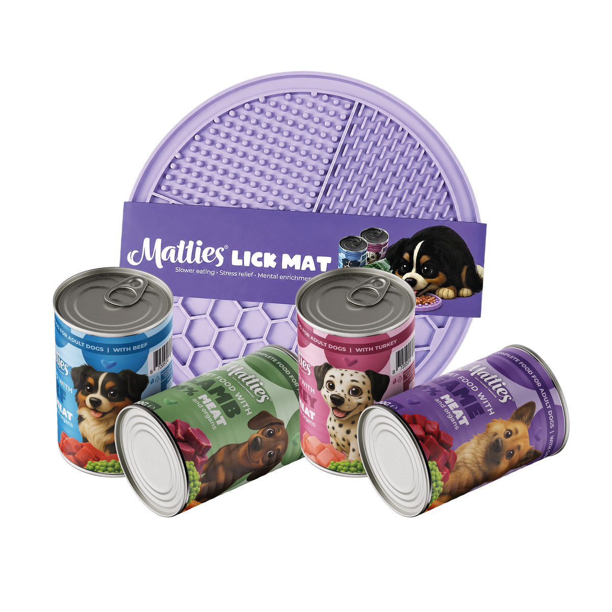 Matties Wet food package with lick mat | 4 flavors | 4x400g