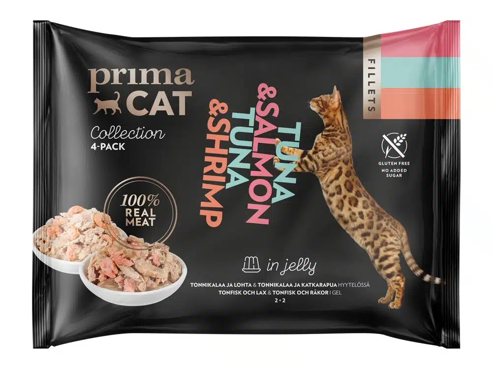 natvoer tonijn met zalm & tonijn met garnalen in gelei